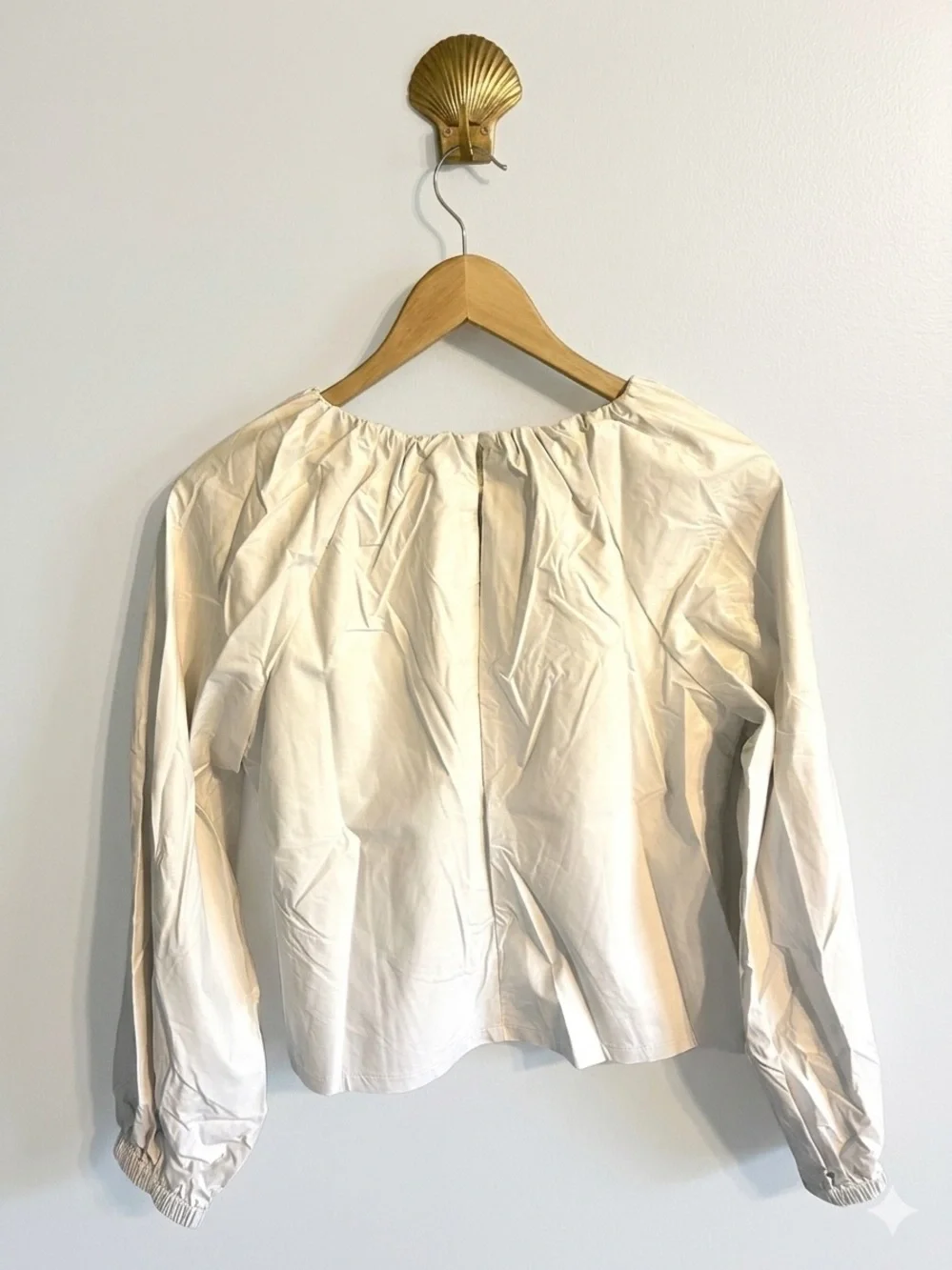 Vegan Leather Line & Dot Cream Long Sleeve Blouse Sz S NWT Anthropologie - Picture 4 of 8